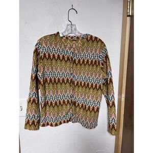 Vintage Miss Holly Knit Geometric Pattern Long Sleeve Button Front Sweater Top L